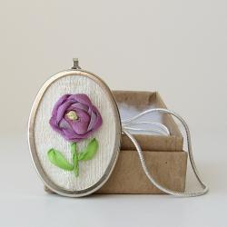 Purple Silk Rose Necklace 